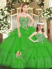  Green Lace Up Sweetheart Beading 15th Birthday Dress Tulle Sleeveless
