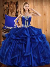  Organza Sleeveless Floor Length Quinceanera Dress and Embroidery and Ruffles