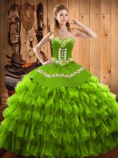 Hot Sale Sleeveless Embroidery and Ruffled Layers Lace Up Quinceanera Dress
