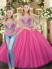  Sleeveless Beading Lace Up Quinceanera Gown