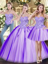 Vintage Beading Sweet 16 Dress Lavender Lace Up Sleeveless Floor Length