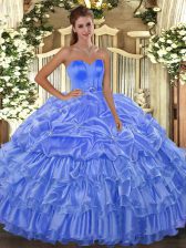  Baby Blue Sleeveless Organza Lace Up Sweet 16 Dress for Military Ball and Sweet 16 and Quinceanera