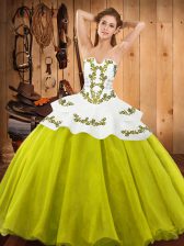 Custom Designed Floor Length Yellow Green Sweet 16 Dresses Strapless Sleeveless Lace Up