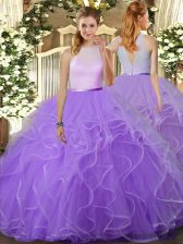  Lavender Sleeveless Beading and Ruffles Floor Length Quinceanera Dress