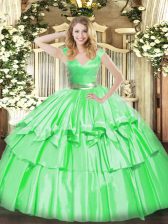 Hot Selling V-neck Neckline Beading and Ruffled Layers Sweet 16 Dress Sleeveless Zipper