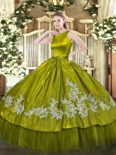 Stunning Ball Gowns Quinceanera Dress Olive Green Scoop Satin and Tulle Sleeveless Floor Length Clasp Handle