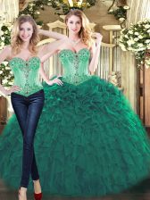 Most Popular Beading and Ruffles Vestidos de Quinceanera Green Lace Up Sleeveless Floor Length