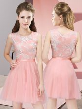 Free and Easy Baby Pink Dama Dress for Quinceanera Prom and Party and Wedding Party with Lace Scoop Sleeveless Side Zipper