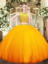 Attractive Orange Scoop Neckline Beading Quinceanera Dresses Sleeveless Zipper