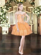  Mini Length Orange Red Off The Shoulder Sleeveless Lace Up