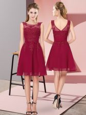 Fantastic Chiffon Scoop Sleeveless Zipper Appliques Quinceanera Court of Honor Dress in Wine Red