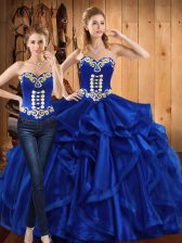  Floor Length Royal Blue Quinceanera Gown Sweetheart Sleeveless Lace Up