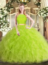 Exceptional Yellow Green Zipper Scoop Ruffles Quinceanera Gown Tulle Sleeveless