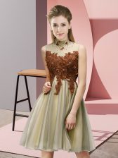 Lovely Knee Length Empire Sleeveless Gold Court Dresses for Sweet 16 Lace Up