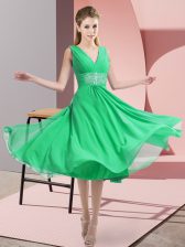 Chic Knee Length Turquoise Vestidos de Damas Chiffon Sleeveless Beading