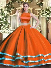 Best Selling Rust Red High-neck Criss Cross Ruching Ball Gown Prom Dress Sleeveless