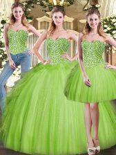 Three Pieces Organza Sweetheart Sleeveless Beading and Ruffles Floor Length Lace Up Vestidos de Quinceanera