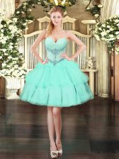 Best Selling Sweetheart Sleeveless Lace Up Homecoming Dress Apple Green Organza
