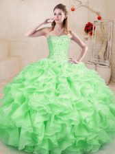 Best Selling Floor Length Apple Green Vestidos de Quinceanera Organza Sleeveless Beading and Ruffles