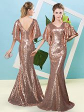  V-neck Half Sleeves Sequined Homecoming Dress Sequins Zipper