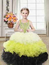 Beauteous Organza Sleeveless Floor Length Little Girls Pageant Dress and Beading and Ruffles