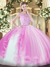 Flirting Lilac Zipper Vestidos de Quinceanera Beading and Ruffles Sleeveless Floor Length