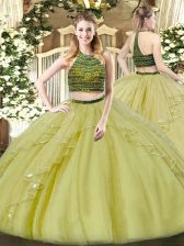  Sleeveless Zipper Floor Length Beading and Ruffles Quinceanera Gowns
