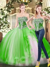 Lovely Tulle Strapless Sleeveless Lace Up Beading Ball Gown Prom Dress in 