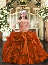 Stunning Sleeveless Lace Up Floor Length Beading and Embroidery and Ruffles Pageant Dress