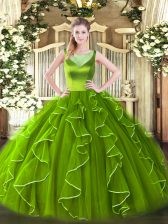 Latest Organza Side Zipper Scoop Sleeveless Floor Length Sweet 16 Dresses Beading and Ruffles