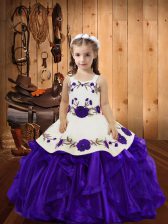 Great Floor Length Lace Up Pageant Dress for Girls Purple for Sweet 16 and Quinceanera with Embroidery and Ruffles