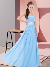  Sleeveless Floor Length Appliques Lace Up Homecoming Dress with Aqua Blue