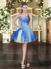  Baby Blue Tulle Lace Up Prom Dress Sleeveless Mini Length Beading