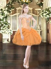 Fashion Mini Length Orange Red Prom Gown Tulle Sleeveless Beading and Ruffles