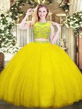 Romantic Tulle Sleeveless Floor Length Sweet 16 Dress and Beading