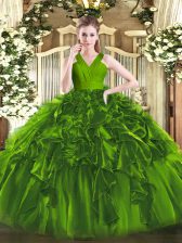 Enchanting Olive Green Sleeveless Organza Zipper 15th Birthday Dress for Military Ball and Sweet 16 and Quinceanera