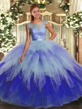  Multi-color Organza Backless Scoop Sleeveless Floor Length 15 Quinceanera Dress Ruffles
