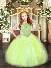  Scoop Sleeveless Organza Kids Pageant Dress Beading and Ruffles Zipper