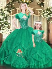 Vintage Turquoise Sleeveless Beading and Ruffles Floor Length Sweet 16 Quinceanera Dress