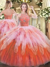 Halter Top Sleeveless Zipper Sweet 16 Dress Multi-color Tulle