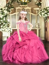 Attractive Hot Pink Ball Gowns Beading and Ruffles Pageant Dress Toddler Lace Up Organza Sleeveless Floor Length