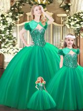 Clearance Beading Sweet 16 Quinceanera Dress Turquoise Lace Up Sleeveless Floor Length