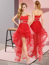  Sweetheart Sleeveless Lace Up Dama Dress for Quinceanera Red Tulle