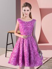  Lilac Lace Up Prom Party Dress Belt Sleeveless Knee Length