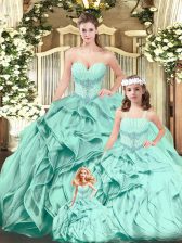  Aqua Blue Sweetheart Neckline Beading and Ruffles 15th Birthday Dress Sleeveless Lace Up