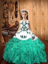 Floor Length Turquoise Evening Gowns Straps Sleeveless Lace Up
