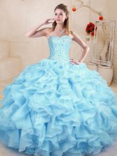 Luxury Light Blue Sweet 16 Dress Sweet 16 and Quinceanera with Ruffles Sweetheart Sleeveless Lace Up