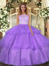  Floor Length Lavender Quinceanera Dresses Scoop Sleeveless Clasp Handle