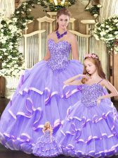 Nice Sleeveless Lace Up Floor Length Beading and Ruffled Layers Quince Ball Gowns