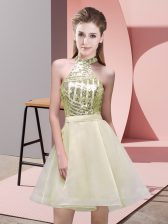 Artistic Halter Top Sleeveless Chiffon Vestidos de Damas Sequins Backless